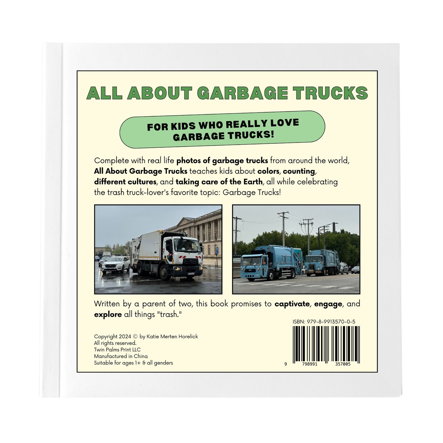 "All About Garbage Trucks" Children's Book (HARDCOVER)